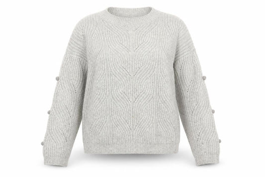 Tu Women Grey Cable-Knit Wool Blend Crew Neck Jumper Size 14