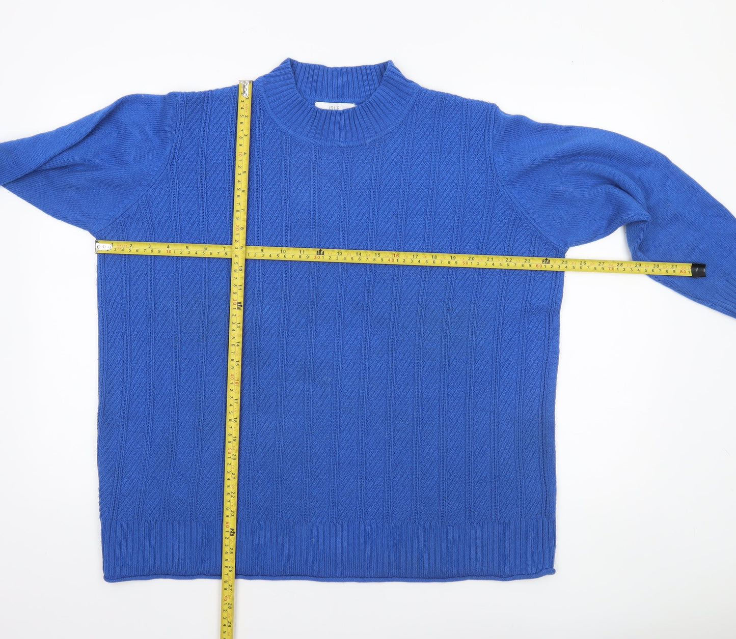 ISLE Women’s Blue Cable-Knit Mock Neck Jumper Size 22-24