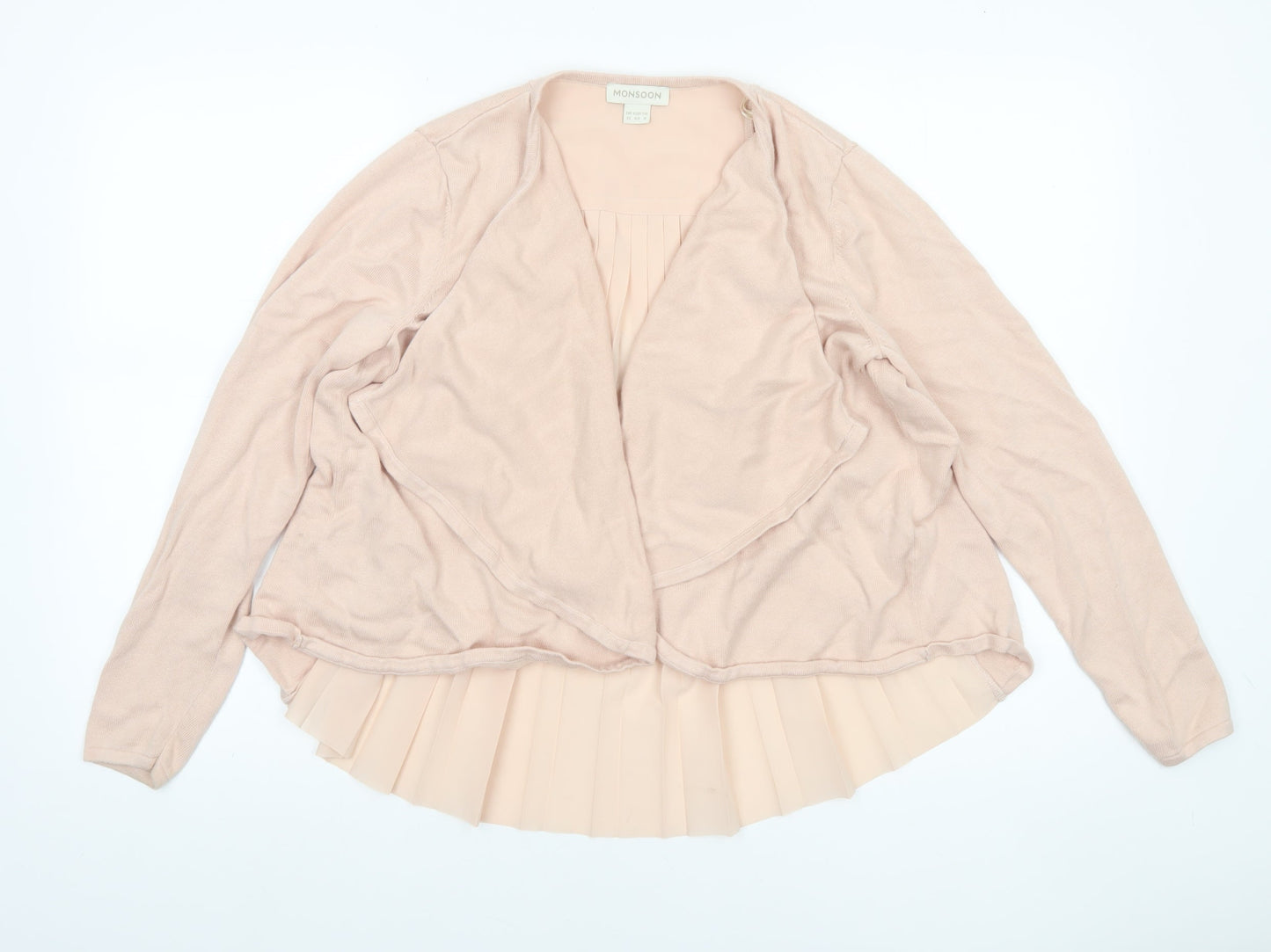 Monsoon Women Beige Size 12 Pleated Back Open Knit Cardigan