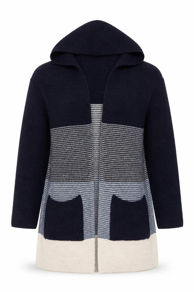 George Womens Blue Hooded Striped Knit Open Cardigan Size 12
