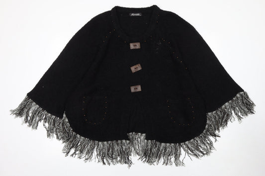 Alexara Women's Black Beaded Fringe Cape Jumper S/M