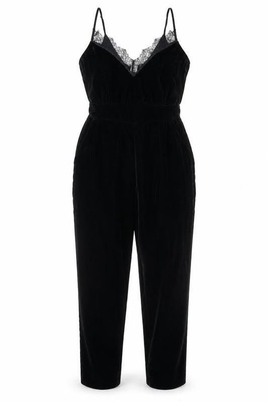 H&M Womens Black Velvet Lace V-Neck Jumpsuit Size 10