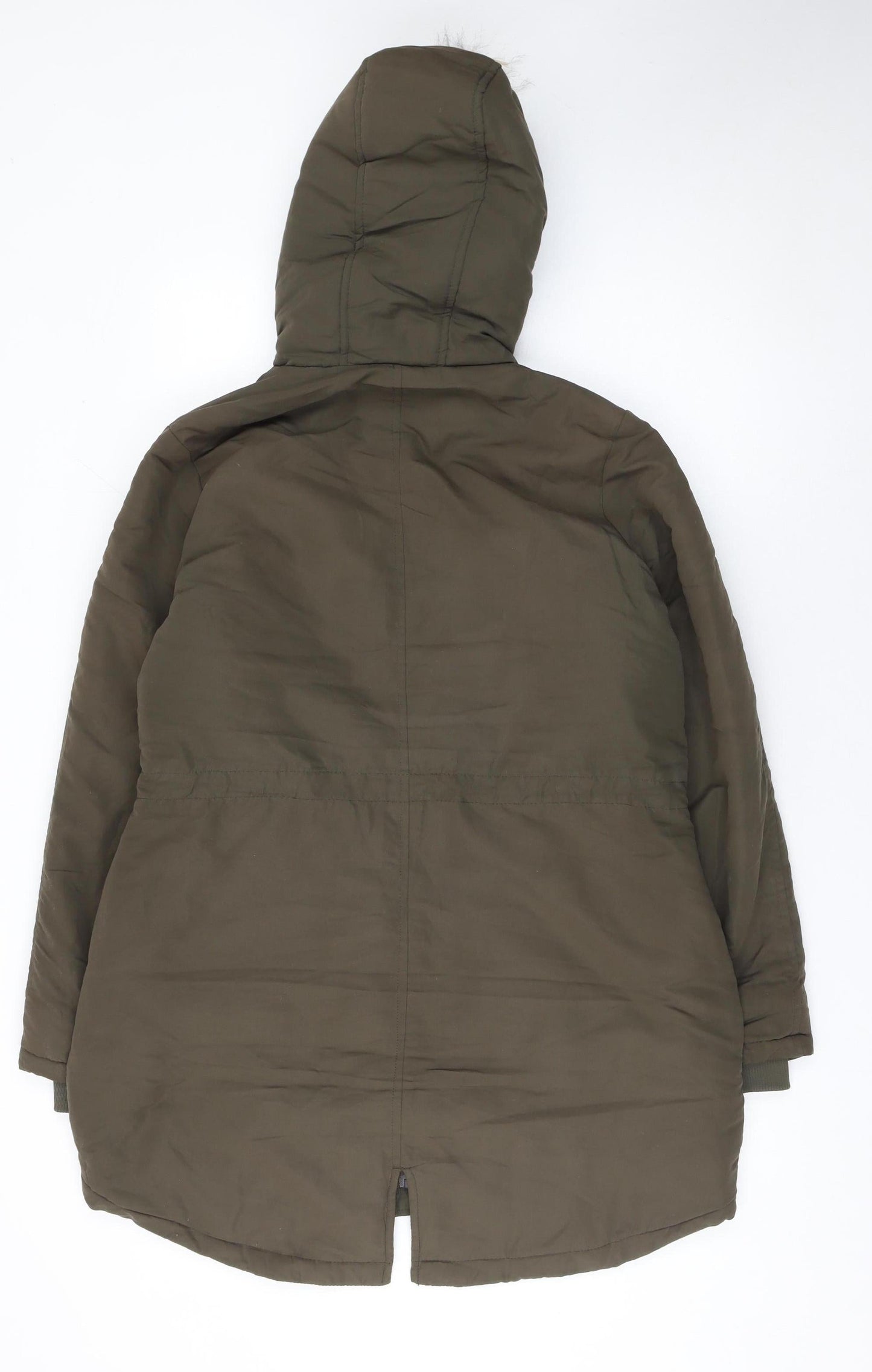 B.YOU Women’s Green Faux Fur Trim Long Parka Coat Size 12