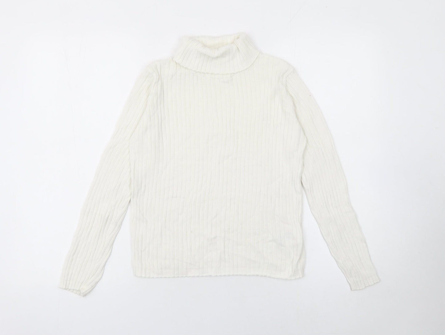 LC Waikiki Girls Ivory Roll Neck Ribbed Cotton Jumper 10-11 Years