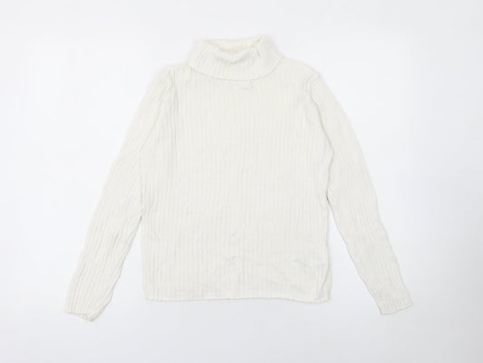 LC Waikiki Girls Ivory Roll Neck Ribbed Cotton Jumper 10-11 Years