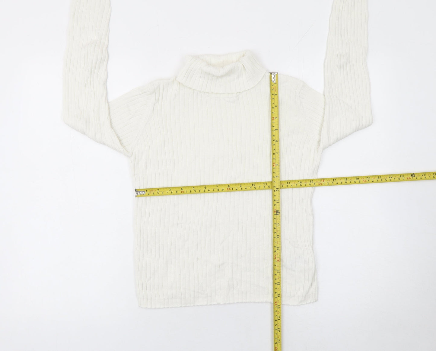 LC Waikiki Girls Ivory Roll Neck Ribbed Cotton Jumper 10-11 Years