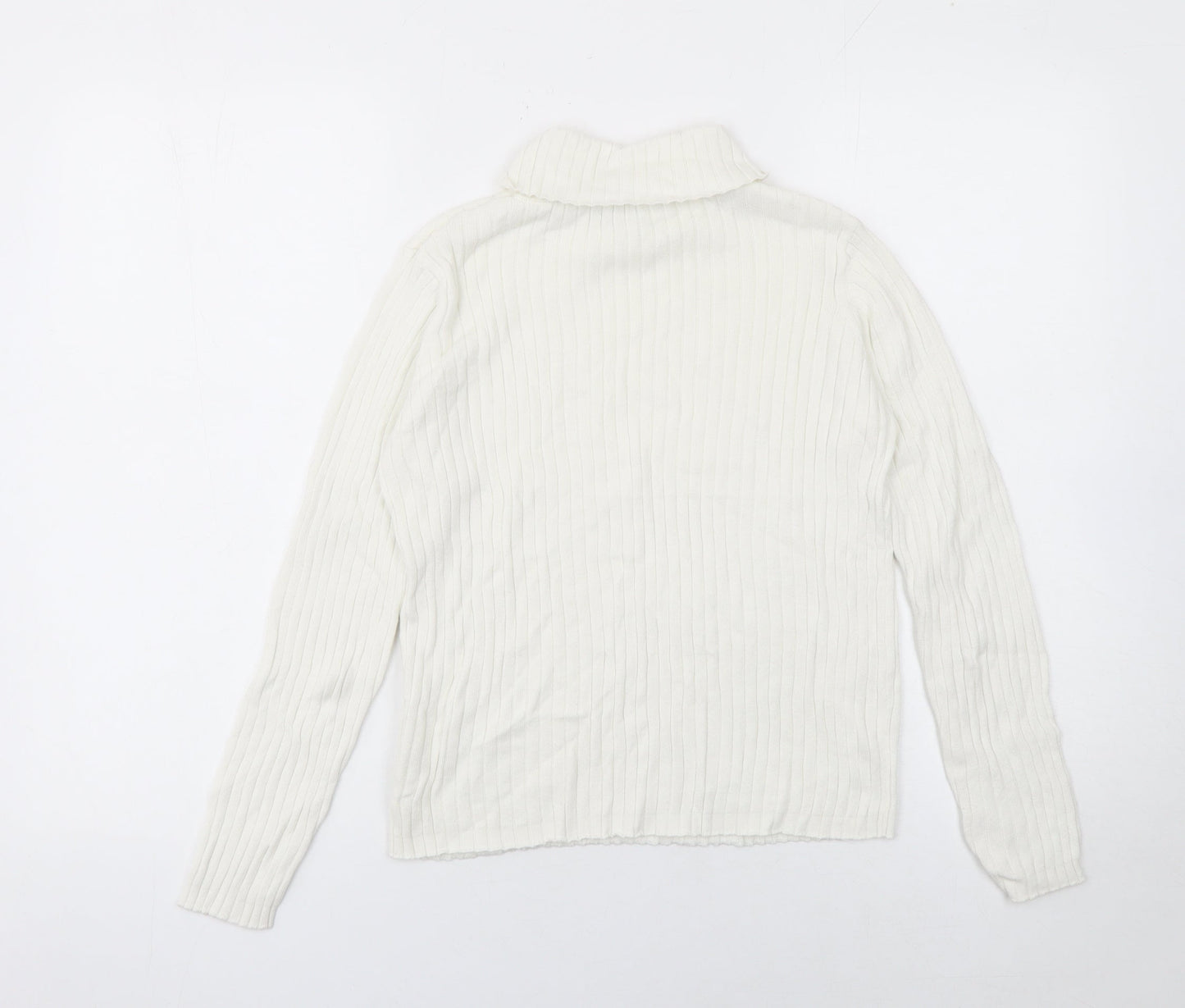 LC Waikiki Girls Ivory Roll Neck Ribbed Cotton Jumper 10-11 Years