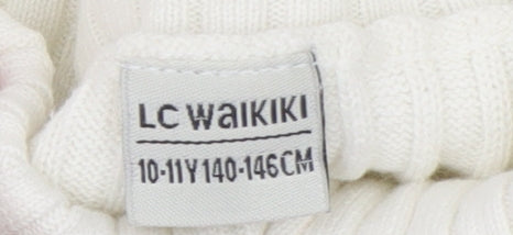 LC Waikiki Girls Ivory Roll Neck Ribbed Cotton Jumper 10-11 Years