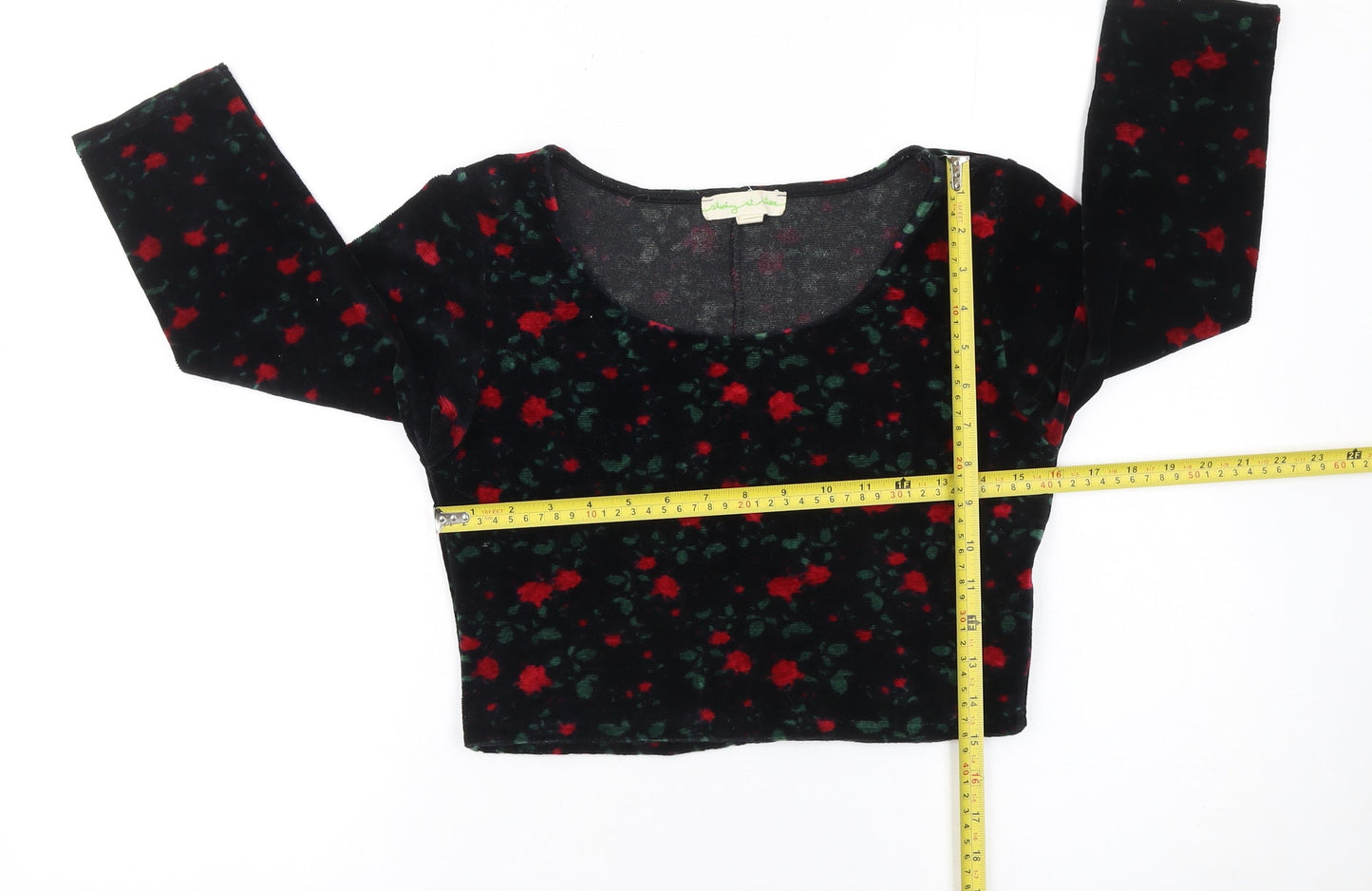 Staring at Stars Women's Black Floral Velvet Cropped Blouse Size M
