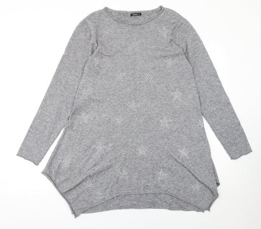 Roman Women Grey Size 14 Rhinestone Star Long Sleeve Pullover Jumper