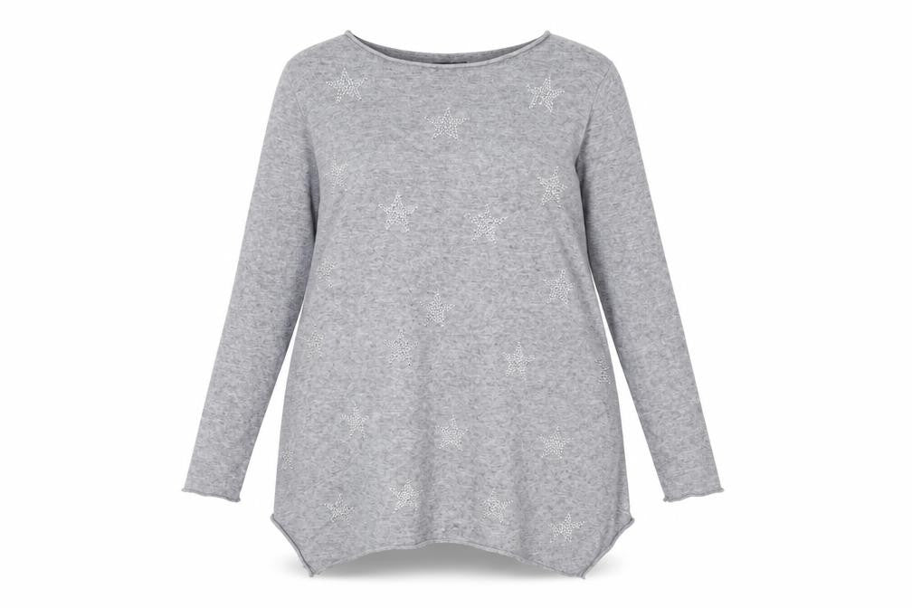 Roman Women Grey Size 14 Rhinestone Star Long Sleeve Pullover Jumper