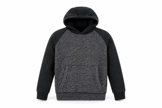 Front view of Bench boys’ grey colourblock hoodie 9-10 years pullover fleece sweatshirt