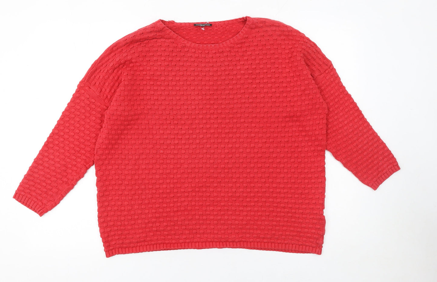 Warehouse Womens Red Cotton Waffle Knit Jumper Size 14