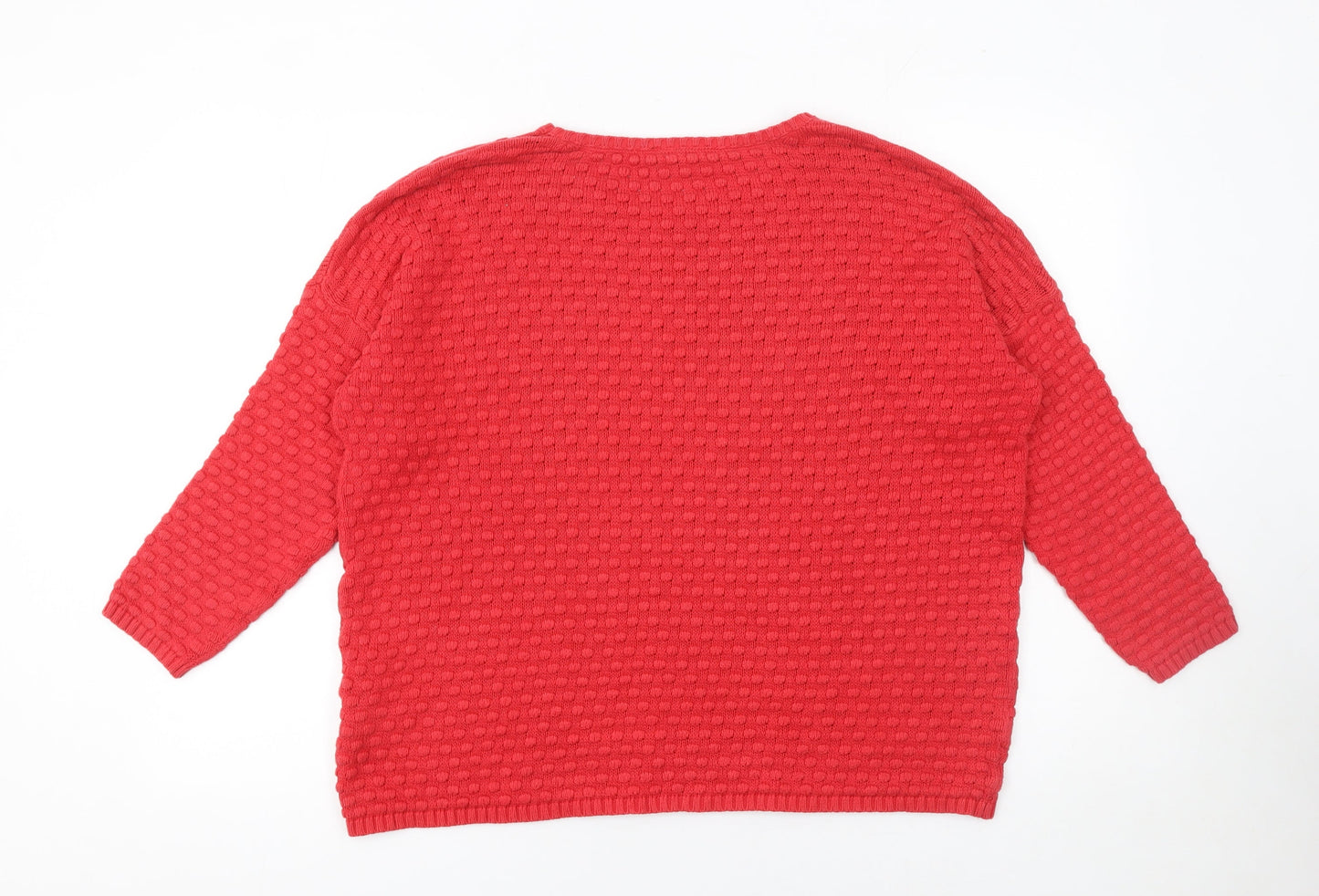Warehouse Womens Red Cotton Waffle Knit Jumper Size 14