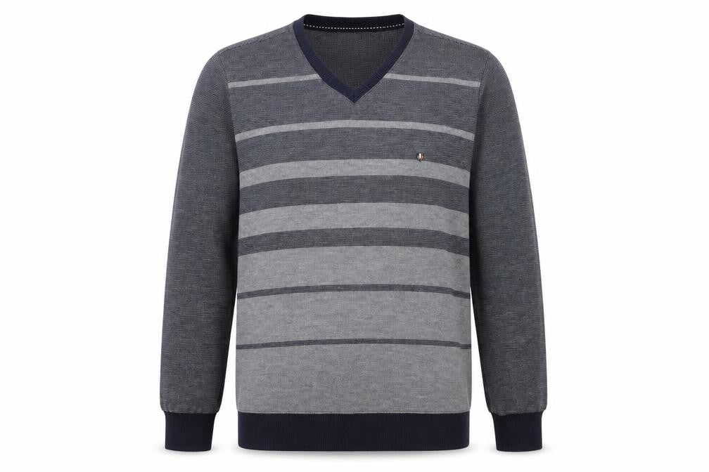 NGR Men's Grey Striped V-Neck Pullover Jumper Size M