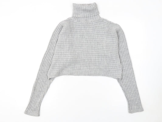 New Look Women’s Grey Roll Neck Ribbed Knit Jumper Size M