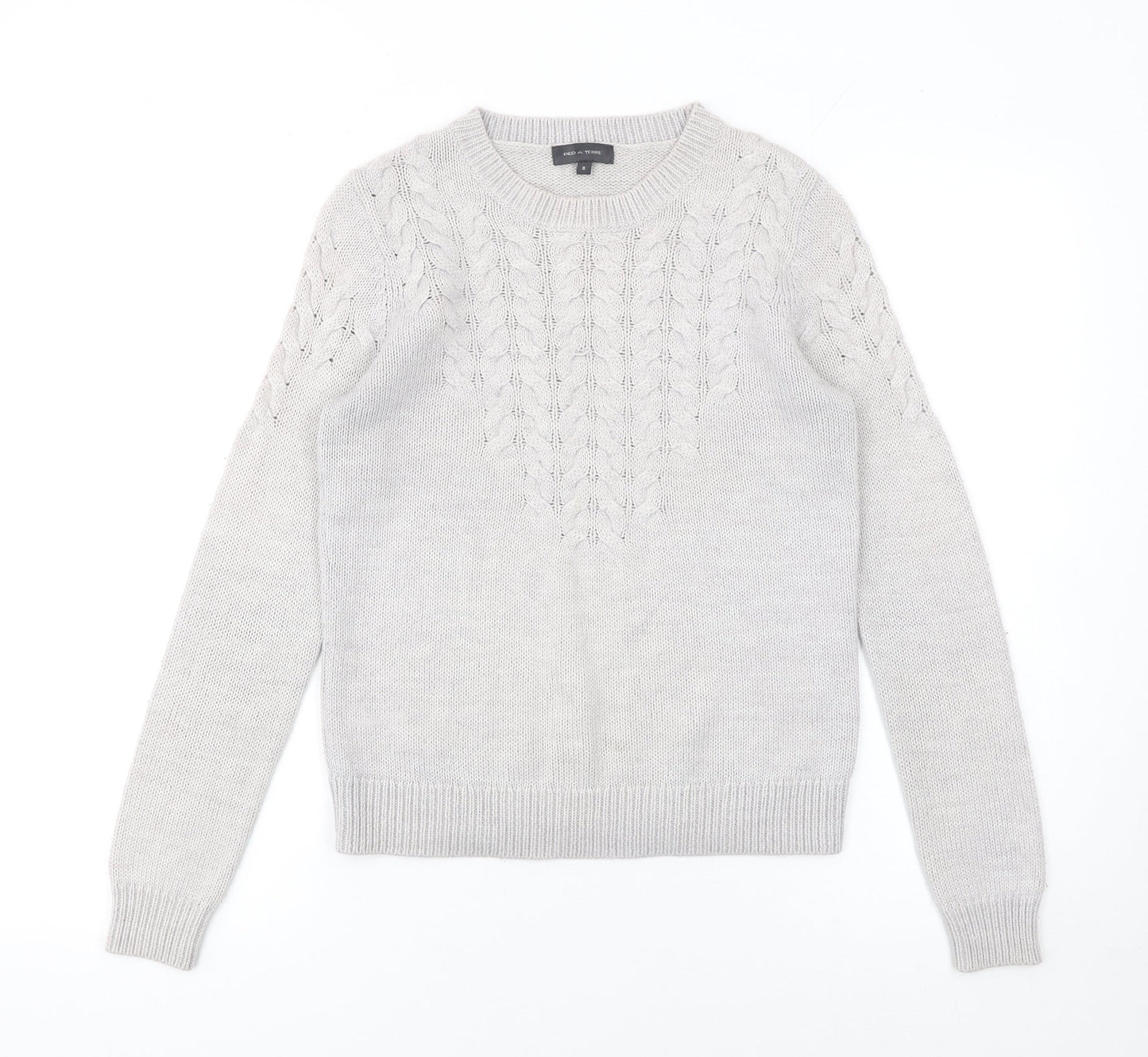 Pied A Terre Women Grey Knit Crew Neck Long Sleeve Pullover Jumper Size 8