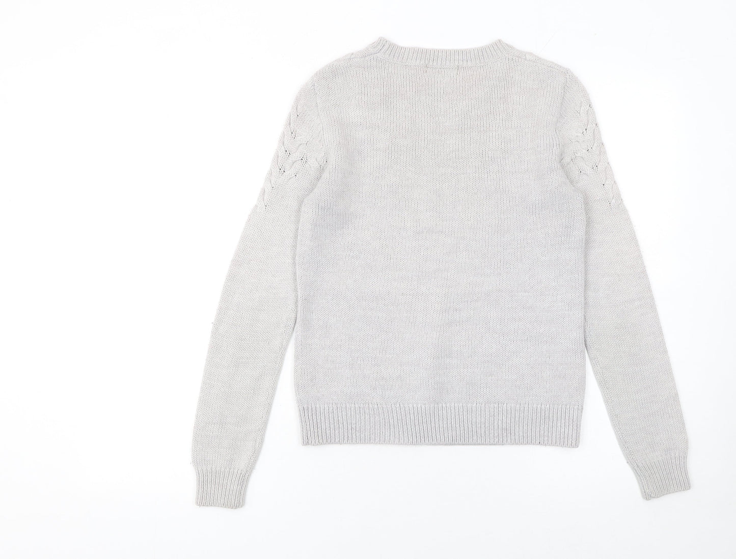 Pied A Terre Women Grey Knit Crew Neck Long Sleeve Pullover Jumper Size 8