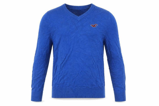 Hollister Men's Blue V-Neck Cotton Blend Jumper Size M Classic Fit