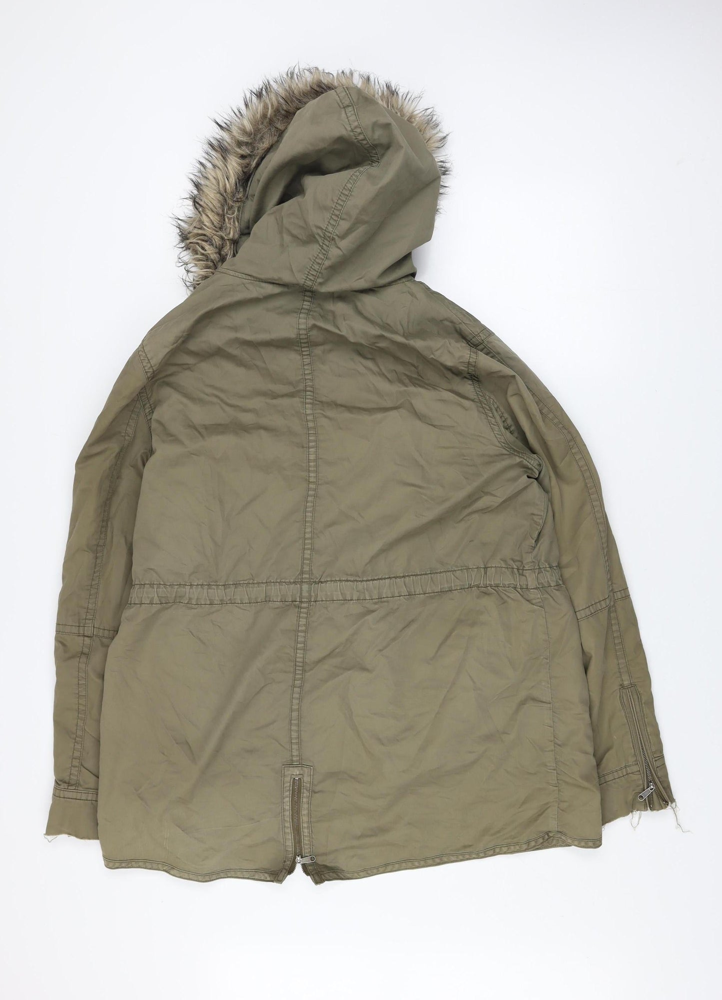 Gap Women’s Green Fur Trim Parka Coat L Hooded Cotton Winter Jacket