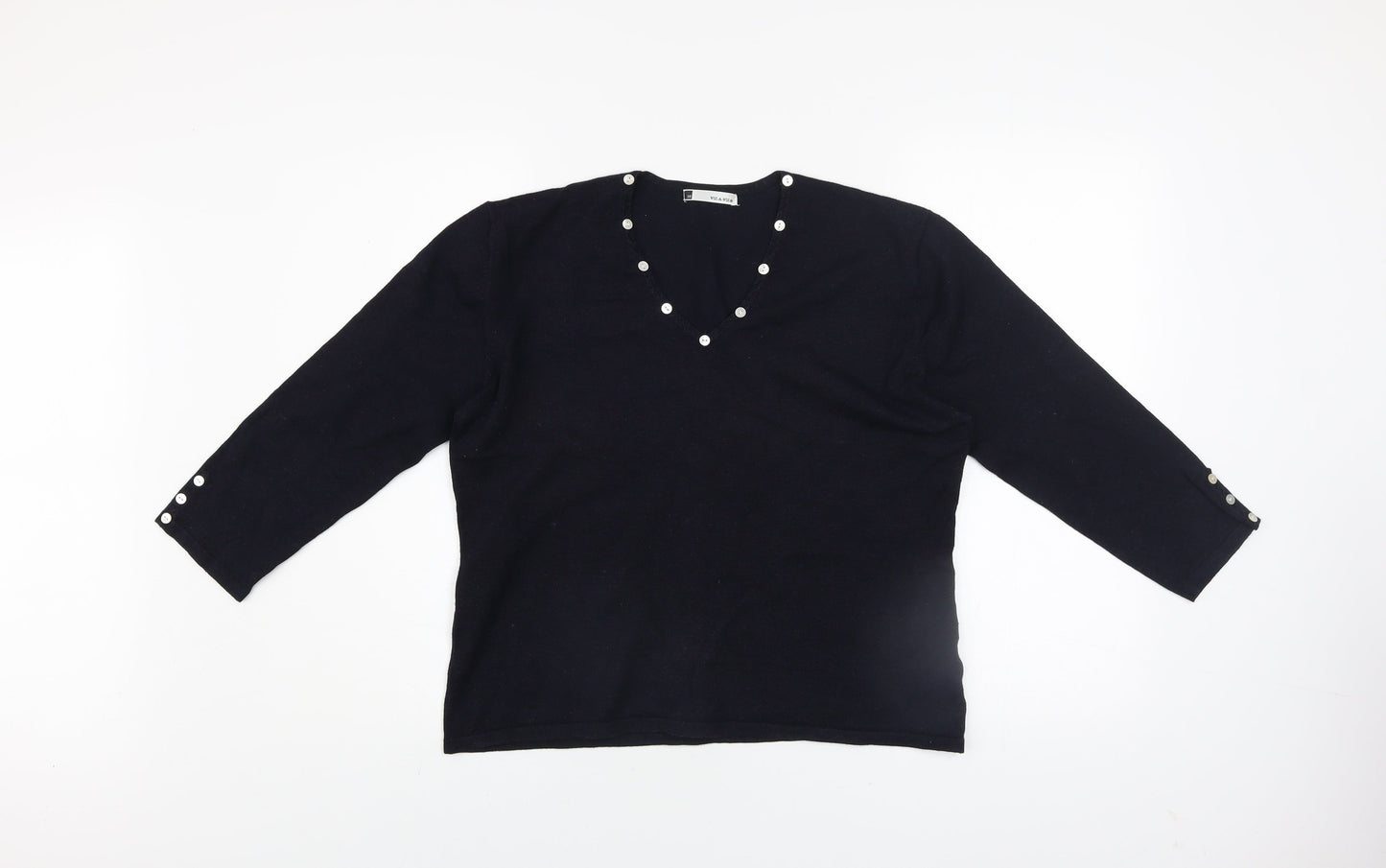 Viz-A-Viz Women Black Size 16 V-Neck Long Sleeve Jumper with Button Accents