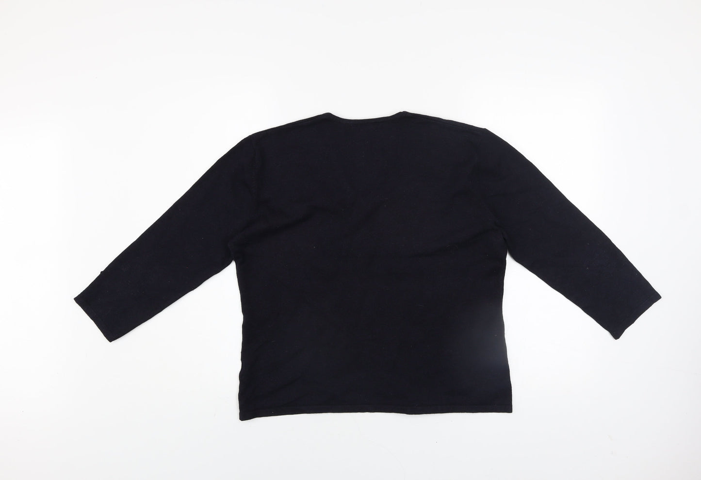 Viz-A-Viz Women Black Size 16 V-Neck Long Sleeve Jumper with Button Accents