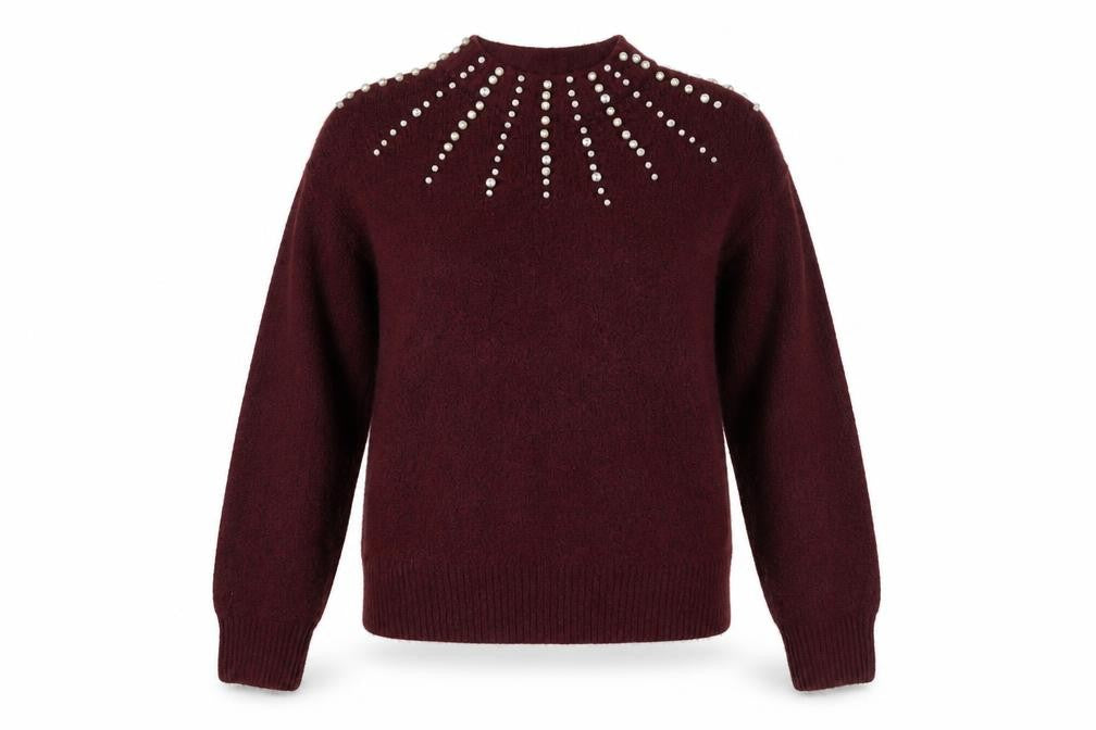 Tu Women’s Red Studded Mock Neck Chunky Knit Jumper Size 8