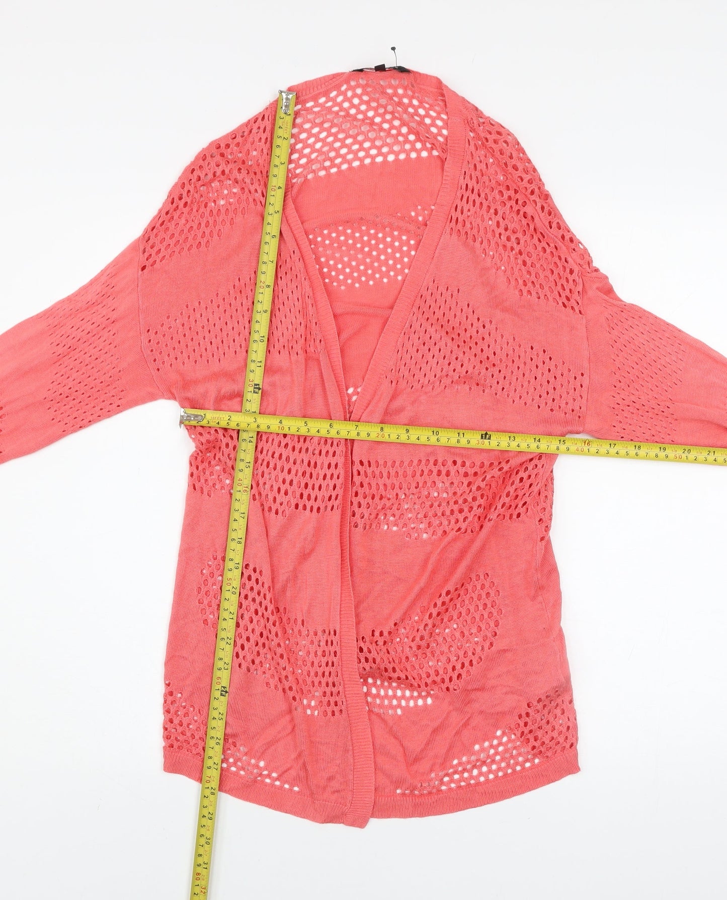 Peacocks Women’s Pink Open-Knit Viscose Cardigan Size M