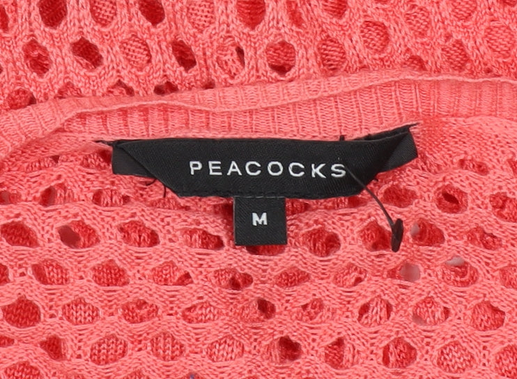 Peacocks Women’s Pink Open-Knit Viscose Cardigan Size M