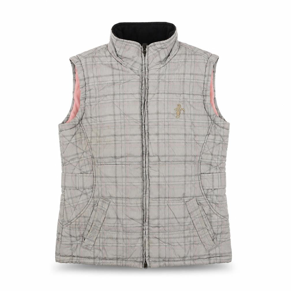 Caldene Women's Grey Check Quilted Bodywarmer Waistcoat Size S