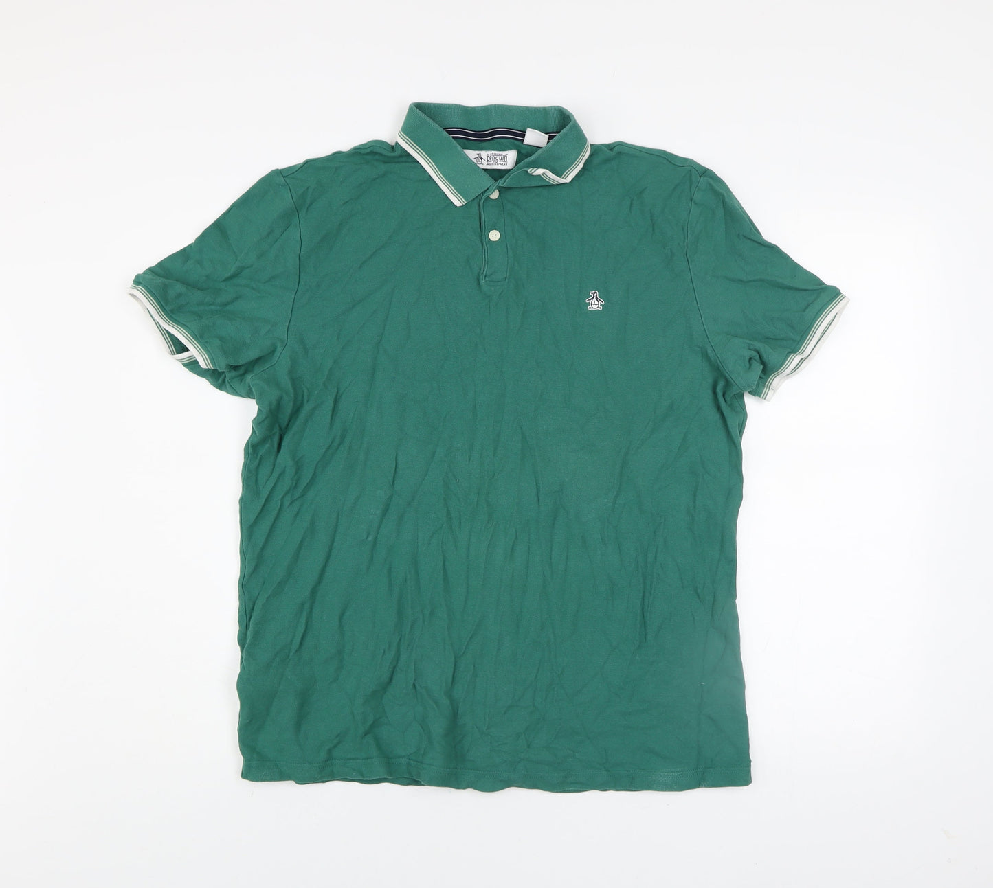 Original Penguin Men's Green Cotton Polo Shirt Size L Short Sleeve