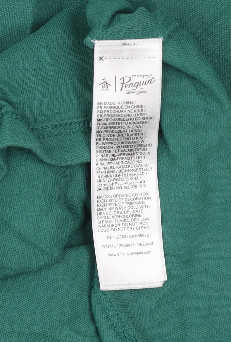 Original Penguin Men's Green Cotton Polo Shirt Size L Short Sleeve