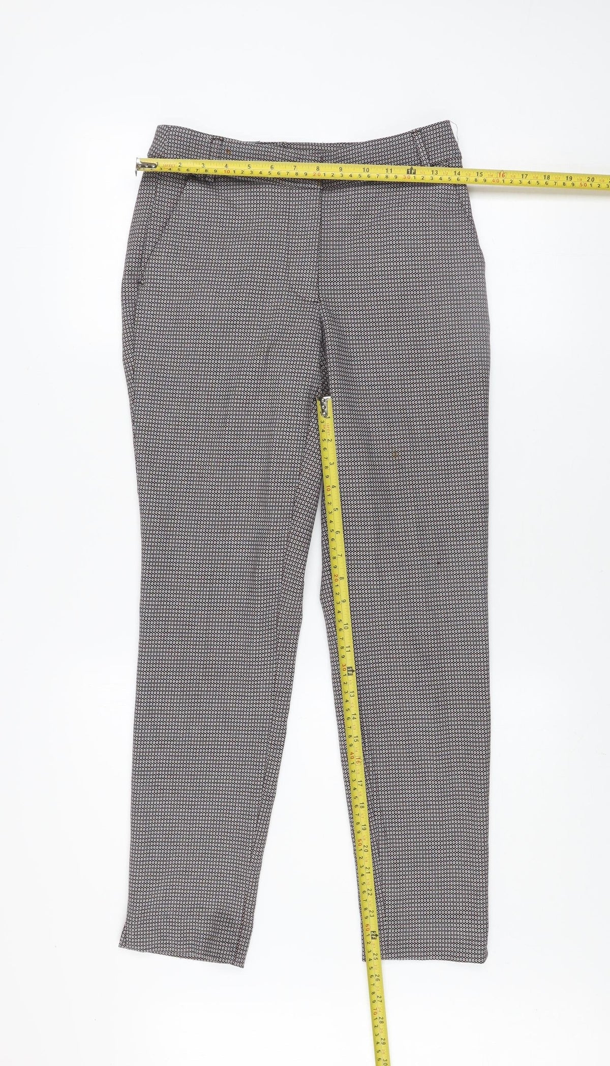 Zara Women Brown Geometric Slim Fit Tapered Trousers Size 6