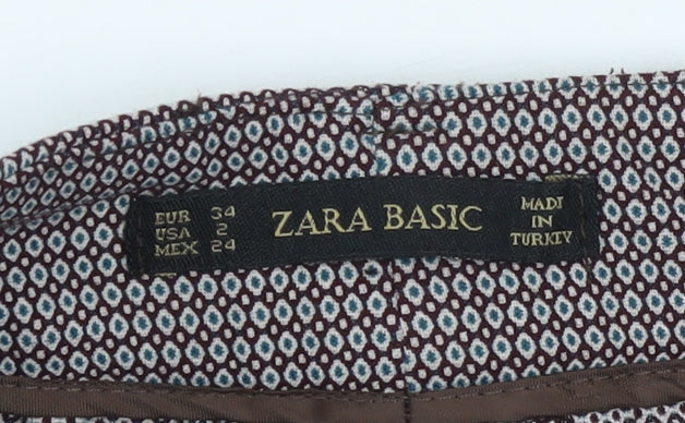 Zara Women Brown Geometric Slim Fit Tapered Trousers Size 6