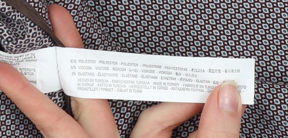 Zara Women Brown Geometric Slim Fit Tapered Trousers Size 6