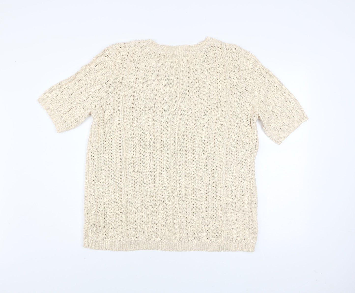 Damart Women Beige Cotton Short Sleeve Open-Knit Pullover Jumper L