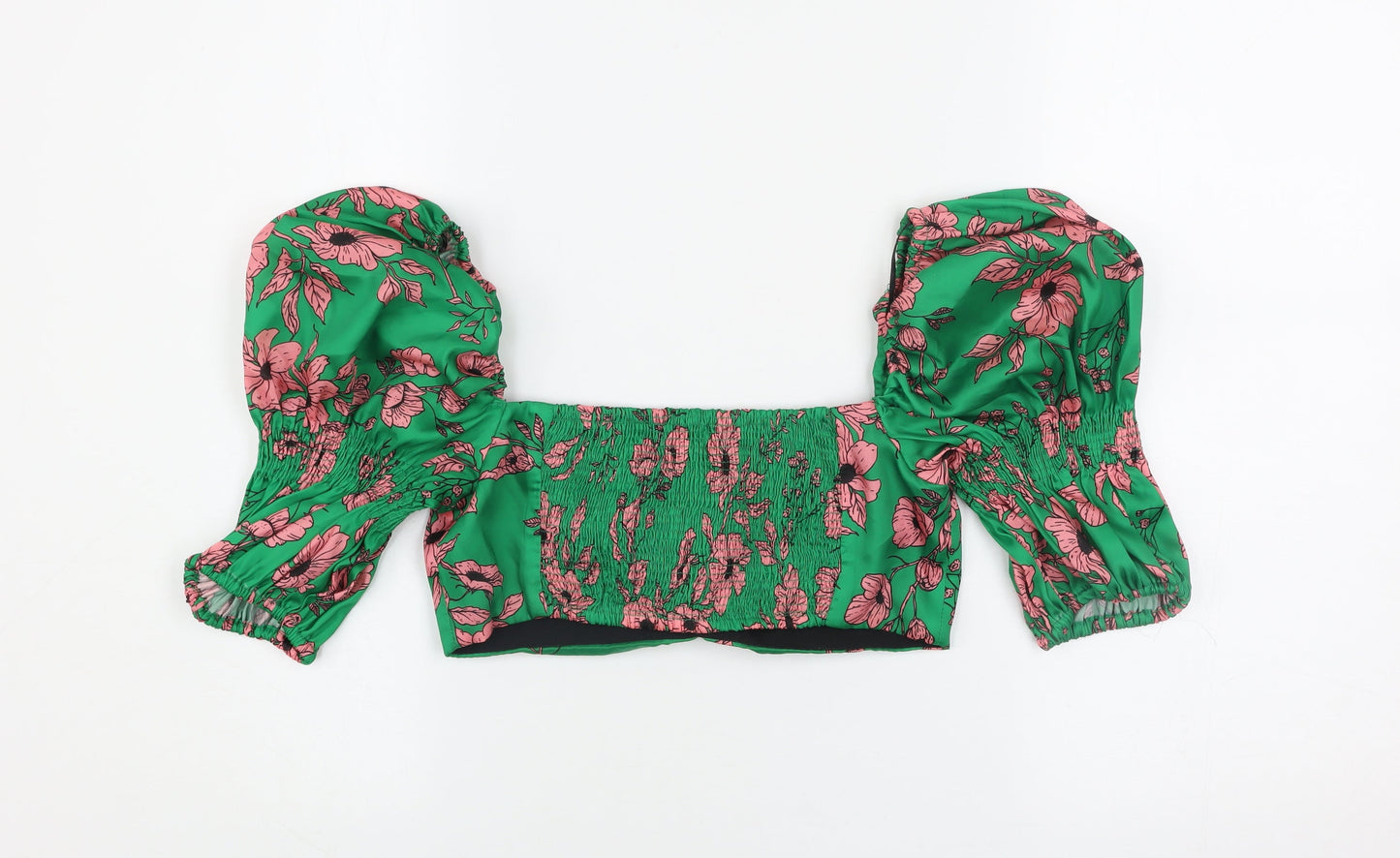Zara Women’s Green Floral Cropped Puff Sleeve Blouse XS