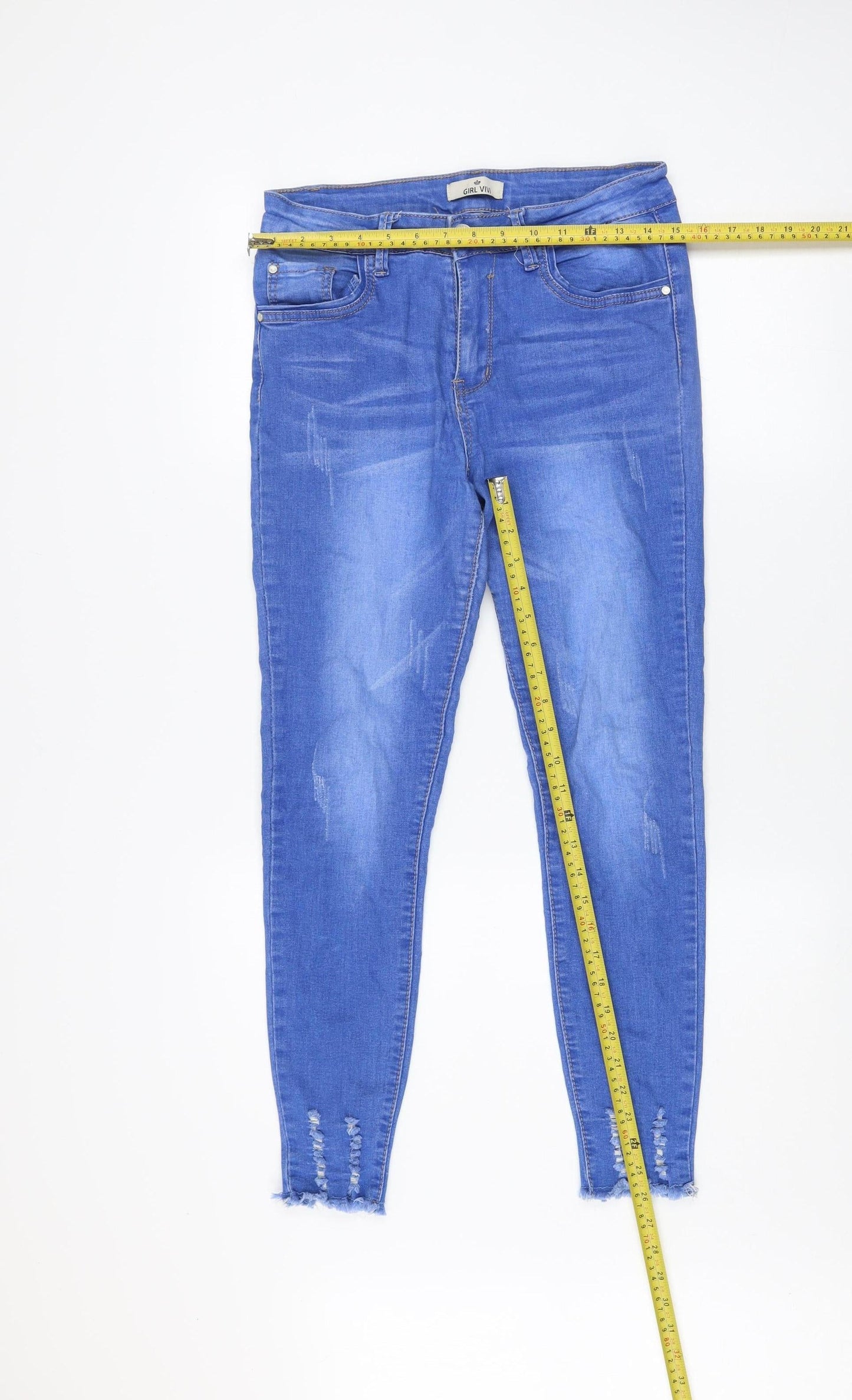 GIRL VIVI Womens Blue Distressed Skinny Jeans Size 12