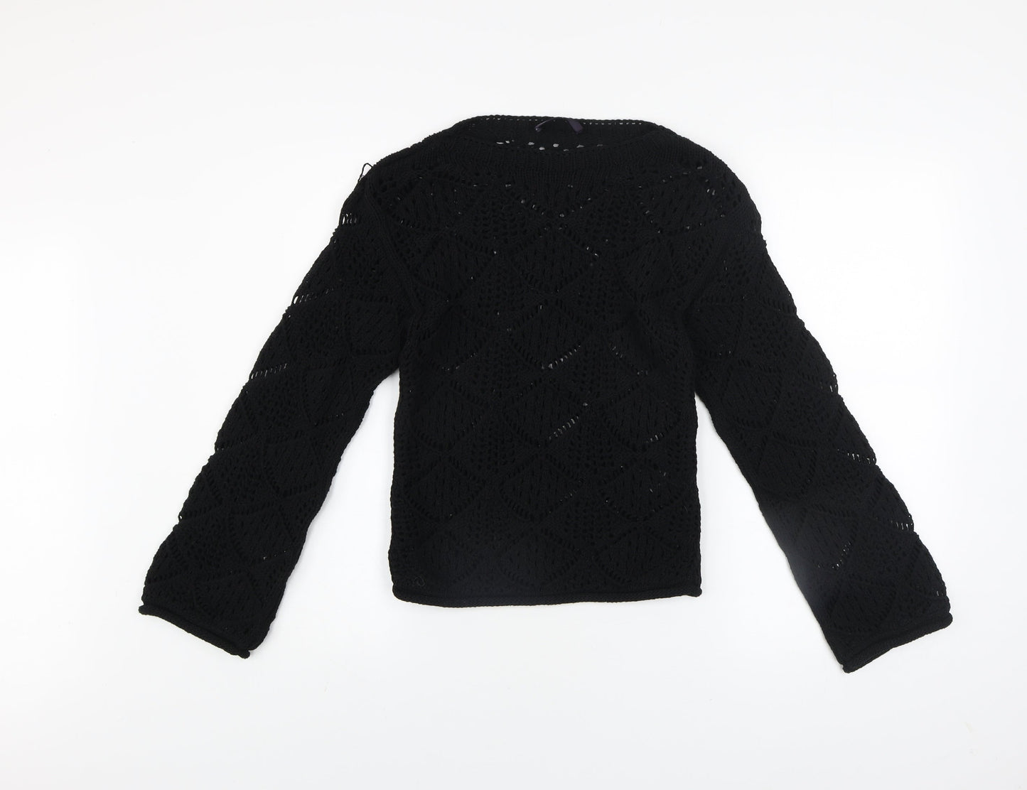 Marks and Spencer Women Black XS Crochet Open-Knit Jumper