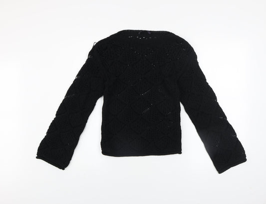 Marks and Spencer Women Black XS Crochet Open-Knit Jumper