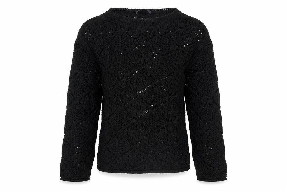 Marks & Spencer Women Black XS Crochet Open-Knit Jumper