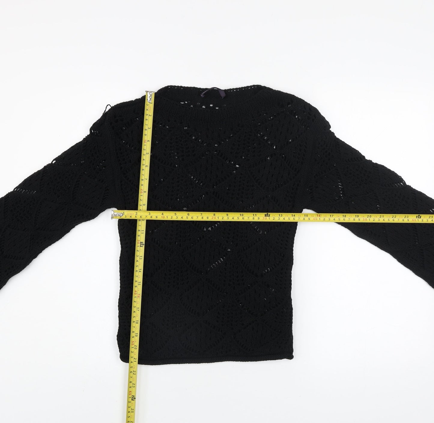 Marks and Spencer Women Black XS Crochet Open-Knit Jumper