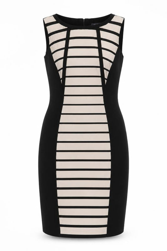 Marks & Spencer Women’s Black Beige Striped Bodycon Dress UK 10