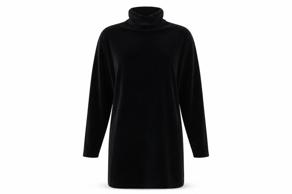 Marks & Spencer Women Black 8-10 Velour Roll Neck Long Sleeve Shift Dress