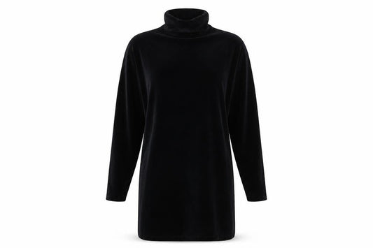 Marks & Spencer Women Black 8-10 Velour Roll Neck Long Sleeve Shift Dress