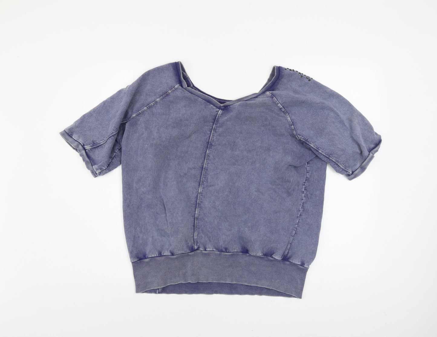Denim Co Women's Blue Beaded Short Sleeve Cotton Relaxed T-Shirt Size 14