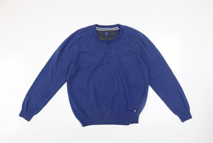 DG's Drifter Men Blue L V-Neck Cotton Acrylic Pullover Jumper