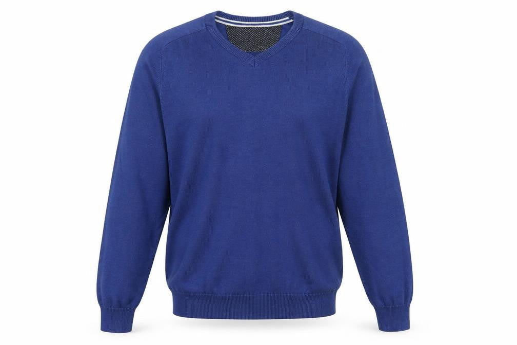 DG's Drifter Men Blue L V-Neck Cotton Acrylic Pullover Jumper