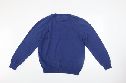 DG's Drifter Men Blue L V-Neck Cotton Acrylic Pullover Jumper