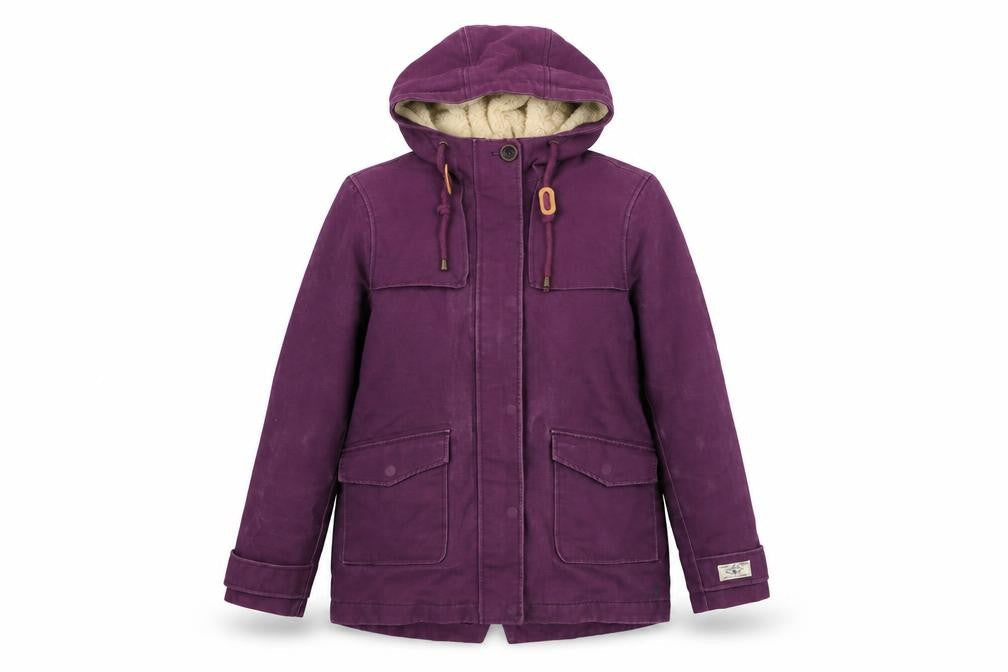 Joules Women's Purple Hooded Parka Coat Size 8 Waterproof Cotton